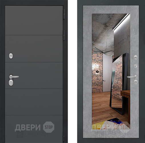 Дверь Лабиринт (LABIRINT) Art Зеркало 18 Бетон светлый в Щёлково
